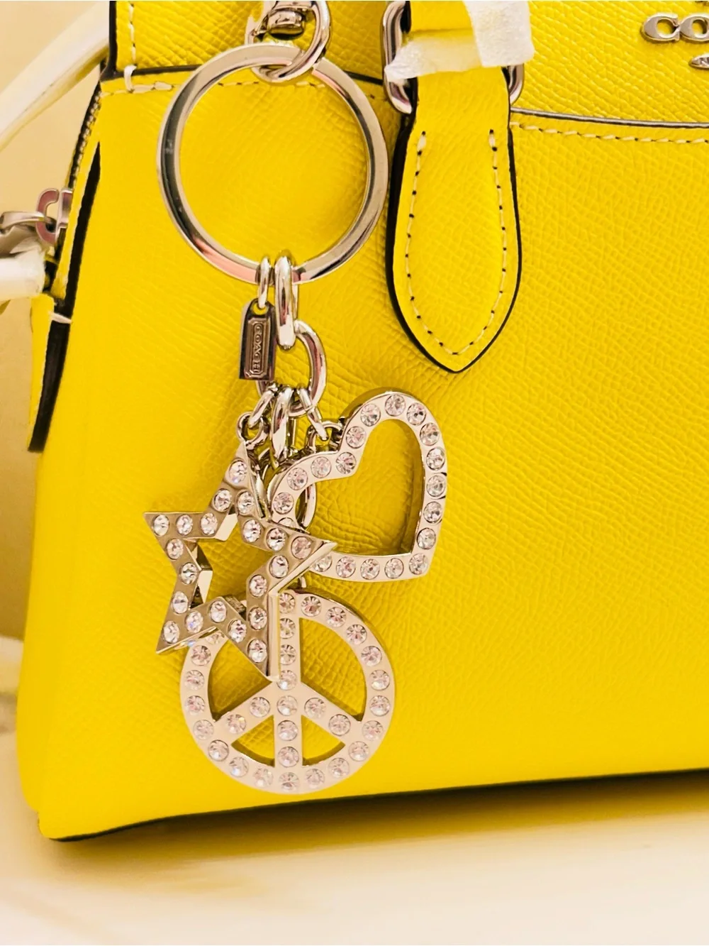 RARE Coach Y2K Swarovski Star Heart & Peace Sign Keychain/ Bag Charm